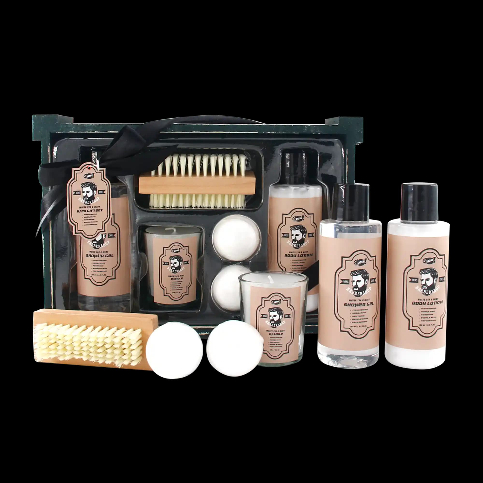"plateau de bain bois barbershop 5li gentlemen set