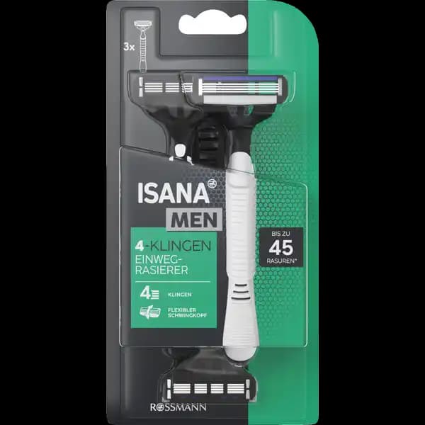 Isana men одноразовые бритвы с 4 лезвиями, 3 шт.